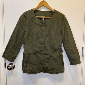 J. Jill Women’s Green Utility Jacket Three-Quarter Sleeves Size 6